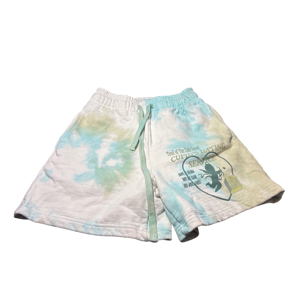 Boys Lie Cupids Dating Service Tie Dye Sweat Shorts Mens Small Blue Green Cotton